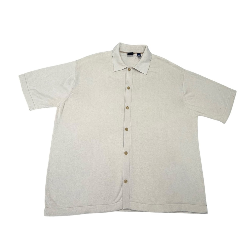 Vtg Gap‎ Mens Cotton Knit Short Sleeve Button Up Polo Shirt Y2K Tan Large